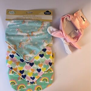 🆕Baby Bib & Headband Bundle – 3 Bandana Bibs + 2 Soft Headwraps (Newborn)